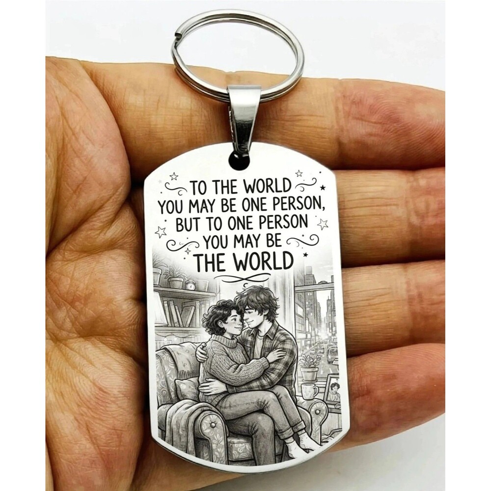 That One Person Is World TO Me Reminder Lover Stainless Keychain Baby Hug Kiss